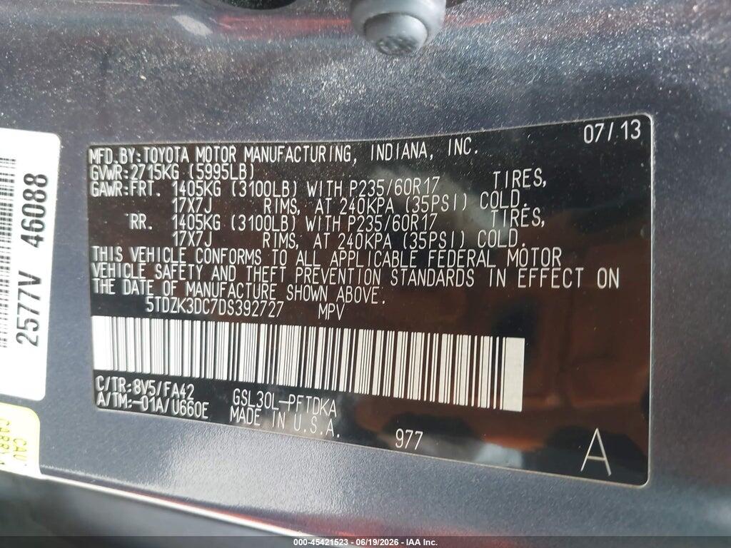 5TDZK3DC7DS392727 2013 TOYOTA SIENNA photo no. 9