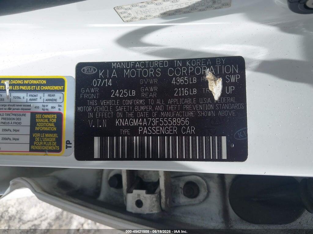 KNAGM4A73F5558956 2015 KIA OPTIMA photo no. 9
