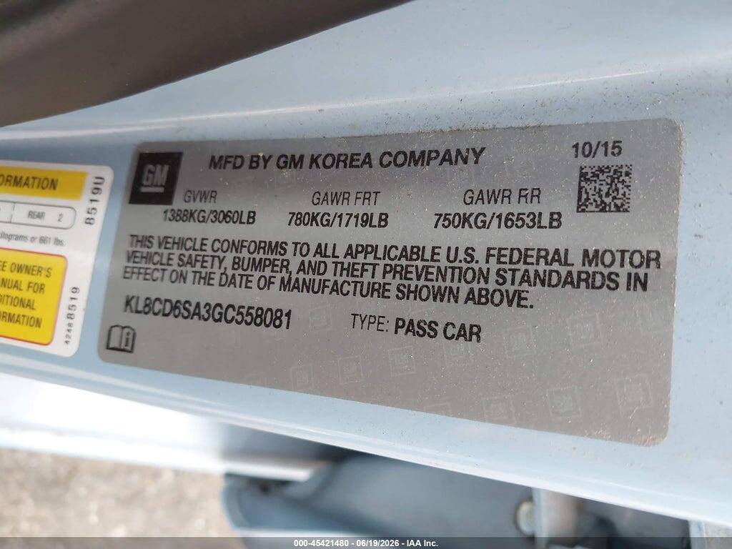 KL8CD6SA3GC558081 2016 CHEVROLET SPARK photo no. 9
