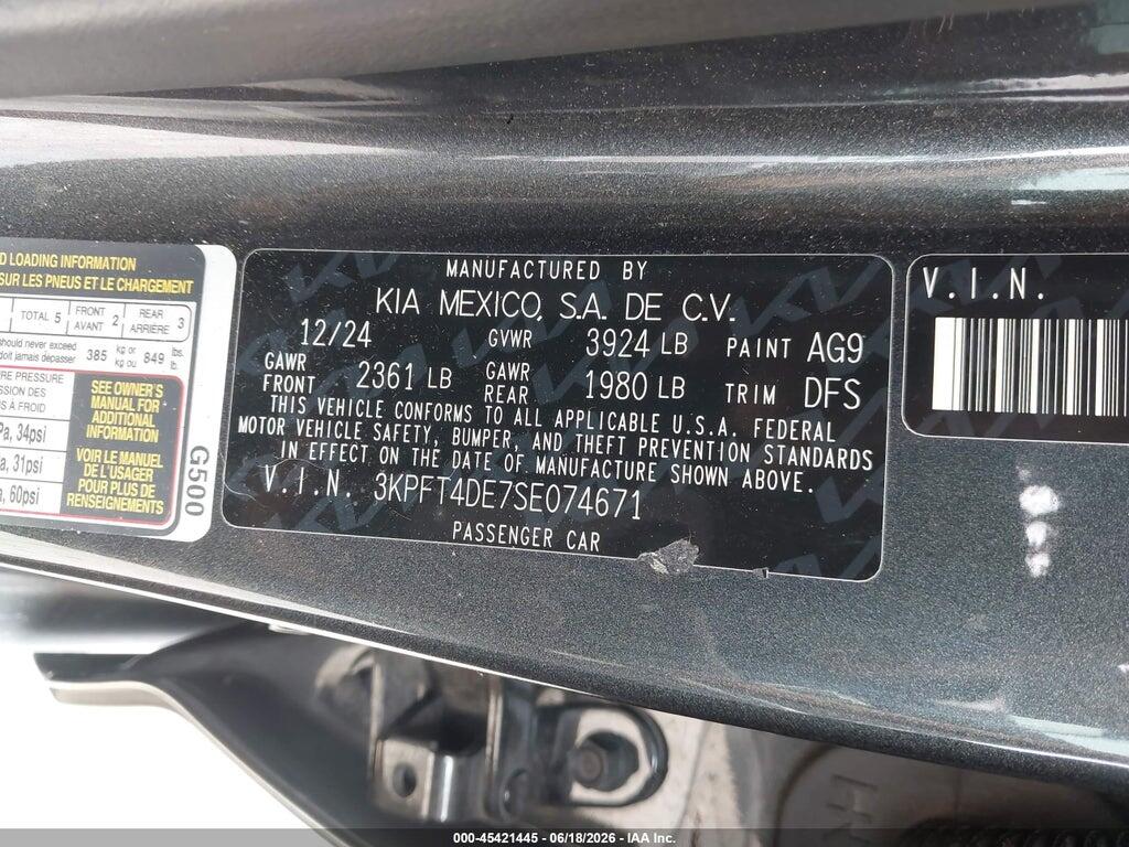 3KPFT4DE7SE074671 2025 KIA K4 photo no. 9