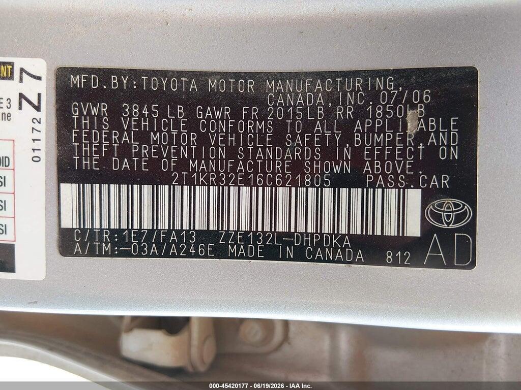 2T1KR32E16C621805 2006 TOYOTA MATRIX photo no. 9