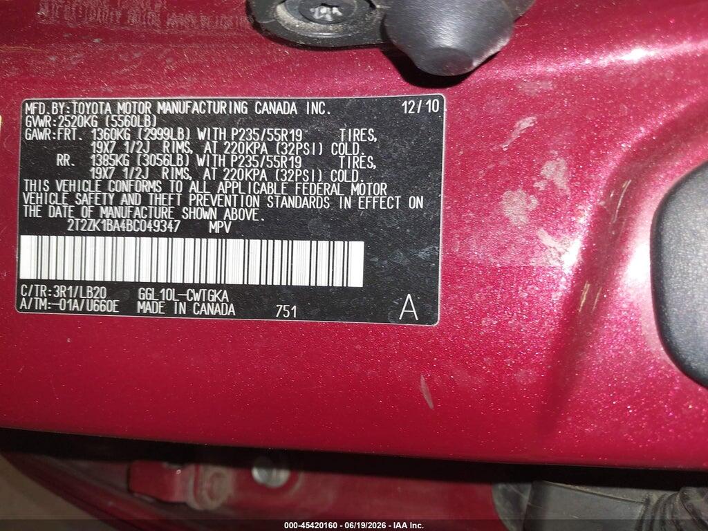 2T2ZK1BA4BC049347 2011 LEXUS RX 350 photo no. 9
