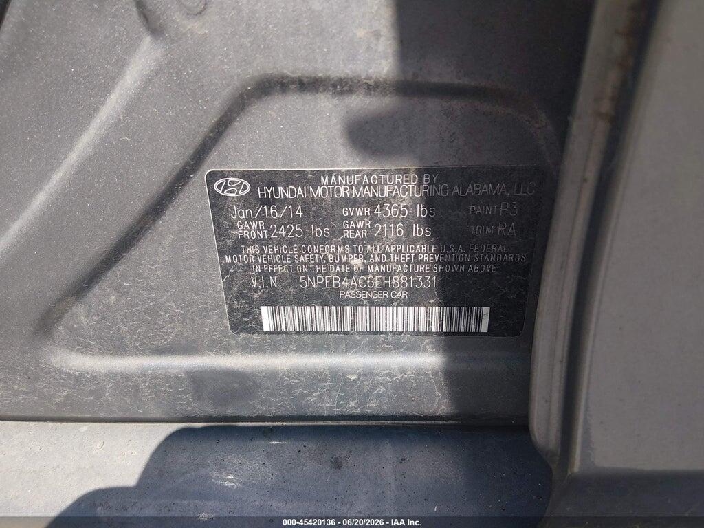5NPEB4AC6EH881331 2014 HYUNDAI SONATA photo no. 9