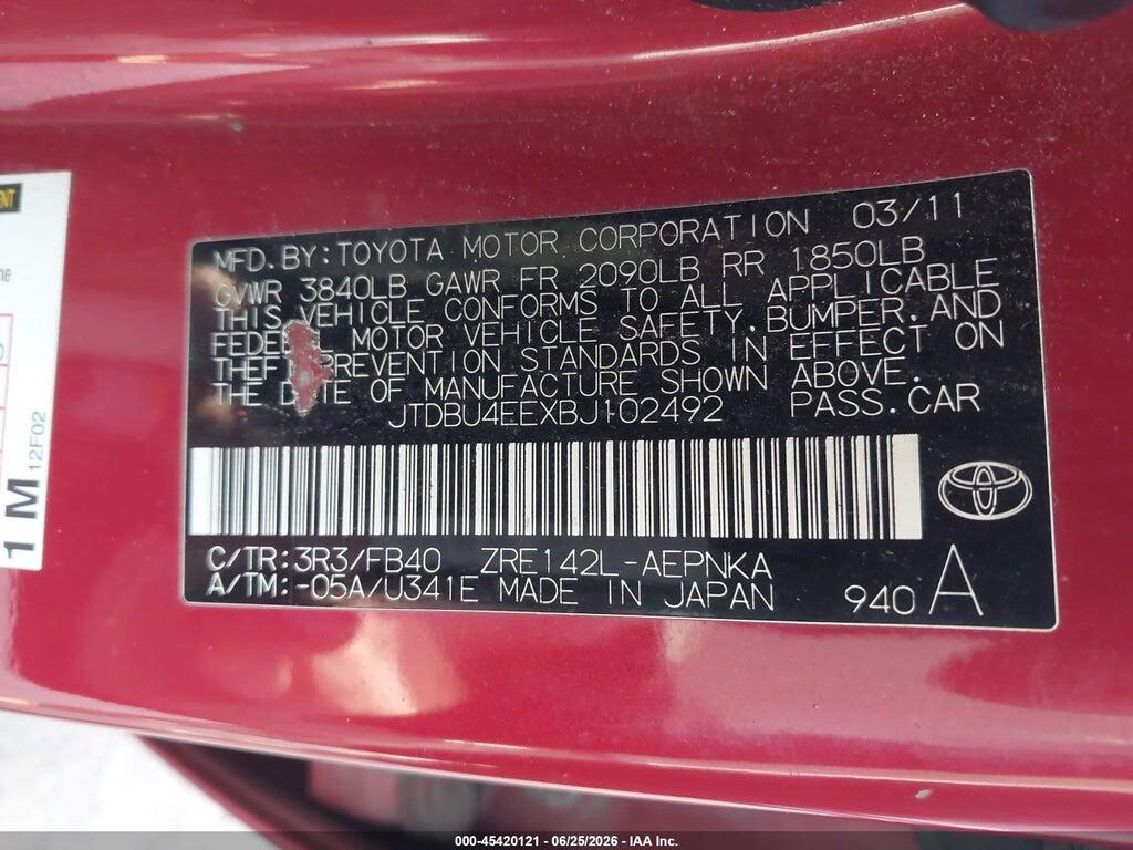 JTDBU4EEXBJ102492 2011 TOYOTA COROLLA photo no. 9
