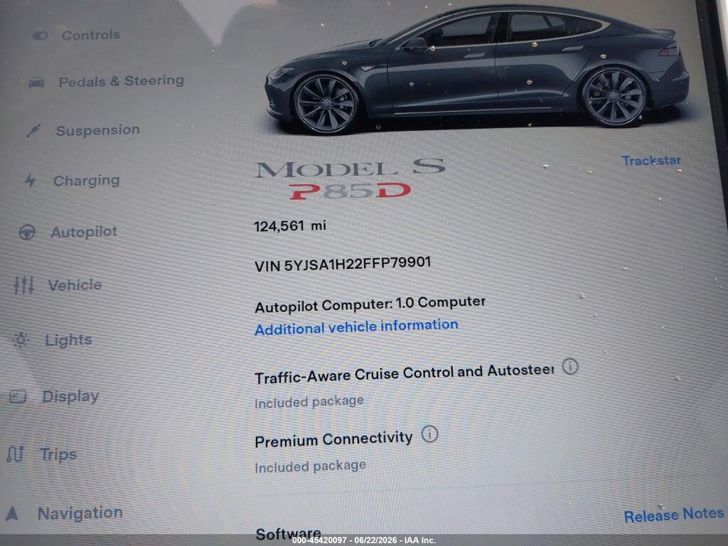 5YJSA1H22FFP79901 2015 TESLA MODEL S photo no. 7