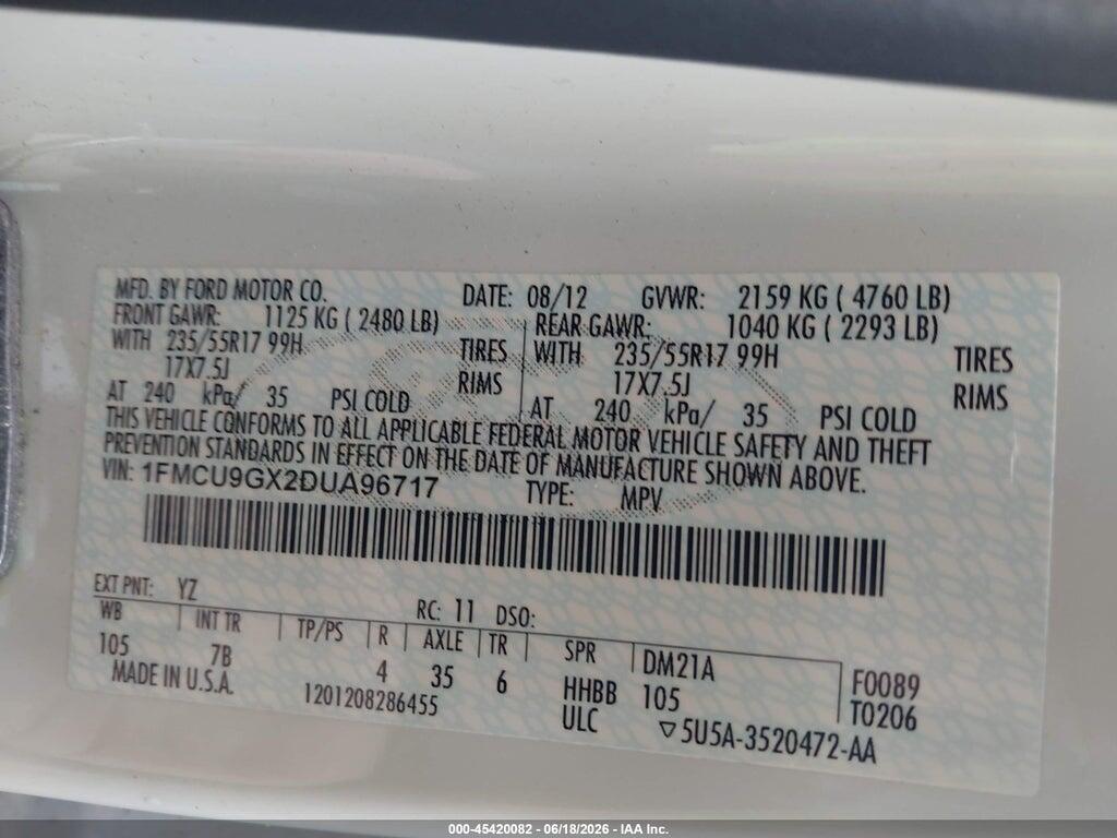1FMCU9GX2DUA96717 2013 FORD ESCAPE photo no. 9