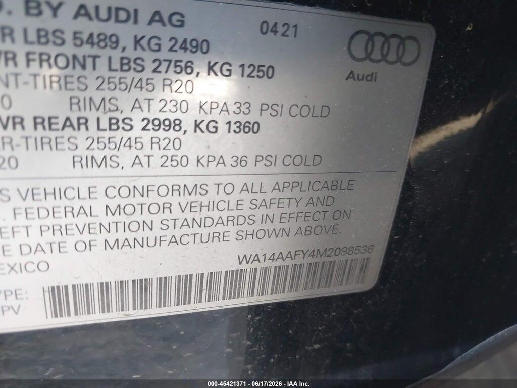 WA14AAFY4M2098536 2021 AUDI Q5 SPORTBACK photo no. 9