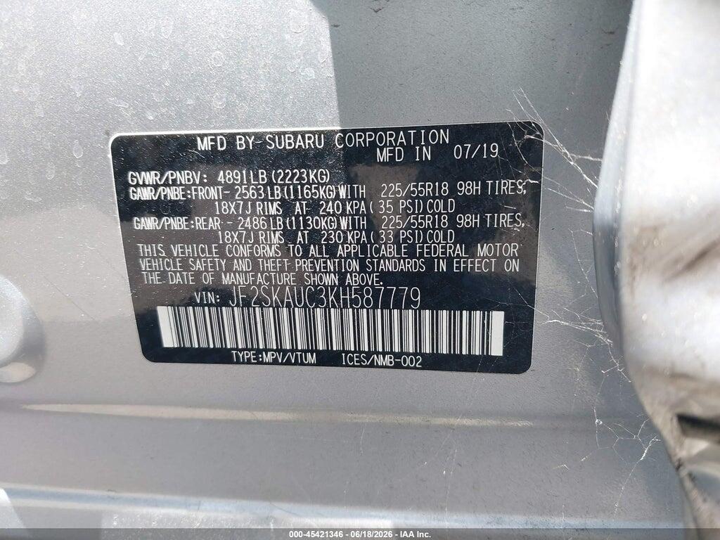 JF2SKAUC3KH587779 2019 SUBARU FORESTER photo no. 9