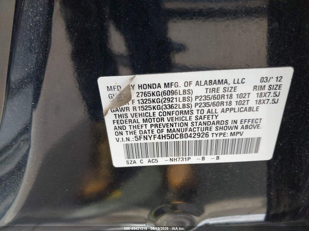 5FNYF4H50CB042926 2012 HONDA PILOT photo no. 9