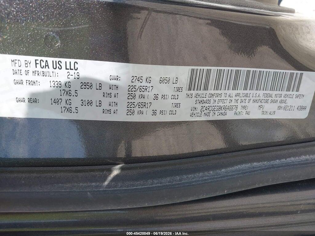 2C4RDGEG8KR646678 2019 DODGE GRAND CARAVAN photo no. 9