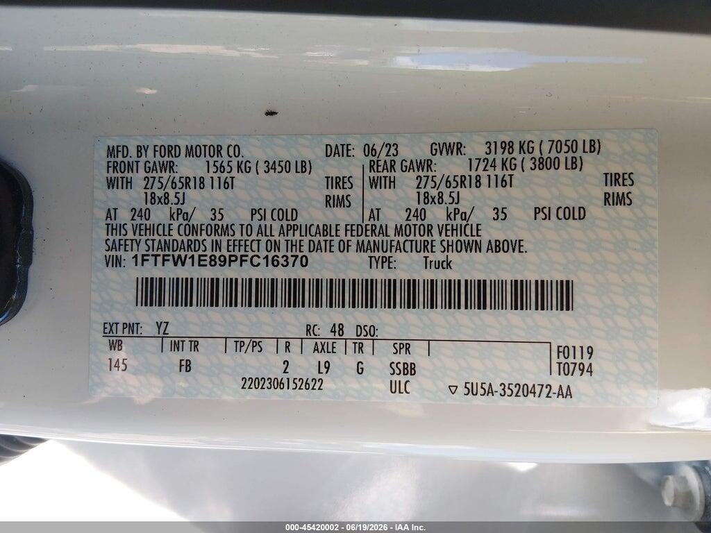 1FTFW1E89PFC16370 2023 FORD F-150 photo no. 9