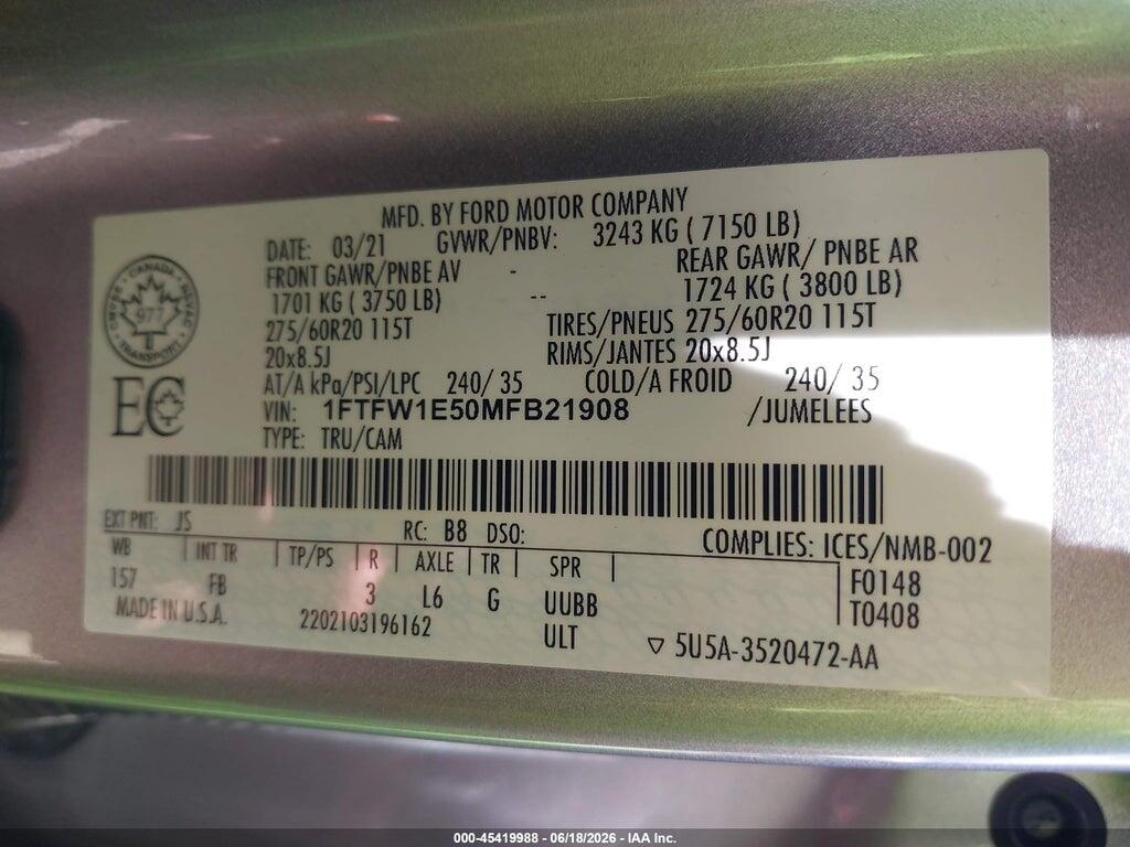 1FTFW1E50MFB21908 2021 FORD F-150 photo no. 9