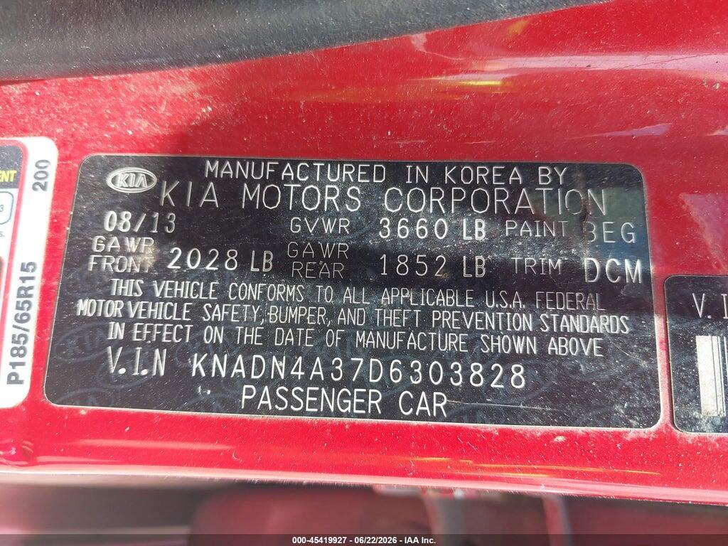 KNADN4A37D6303828 2013 KIA RIO photo no. 9