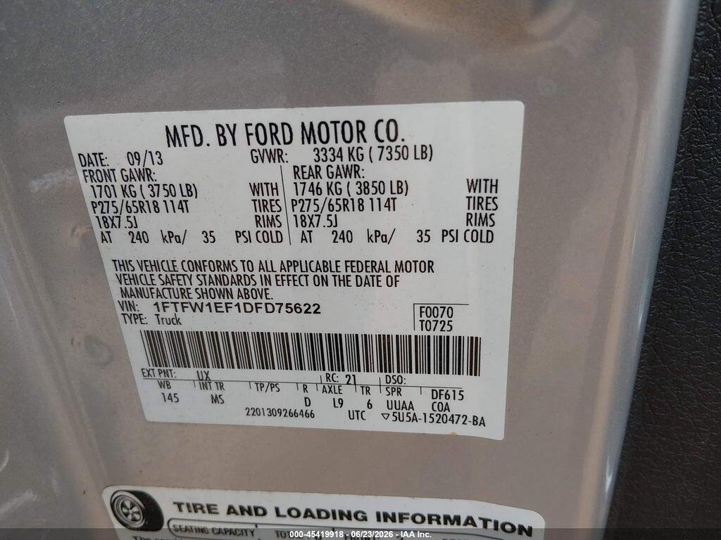 1FTFW1EF1DFD75622 2013 FORD F-150 photo no. 9