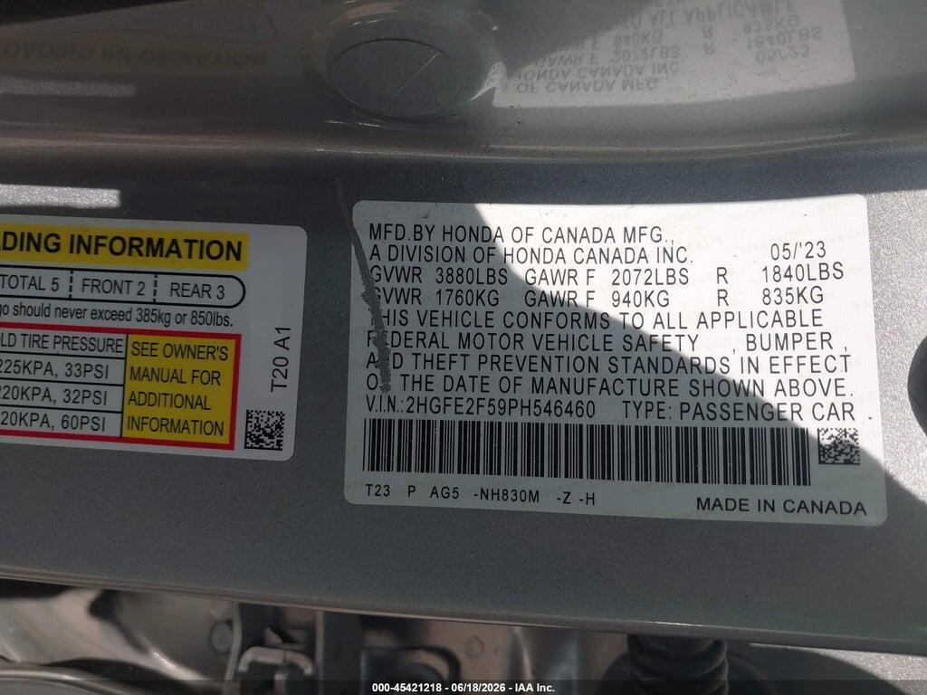 2HGFE2F59PH546460 2023 HONDA CIVIC photo no. 9