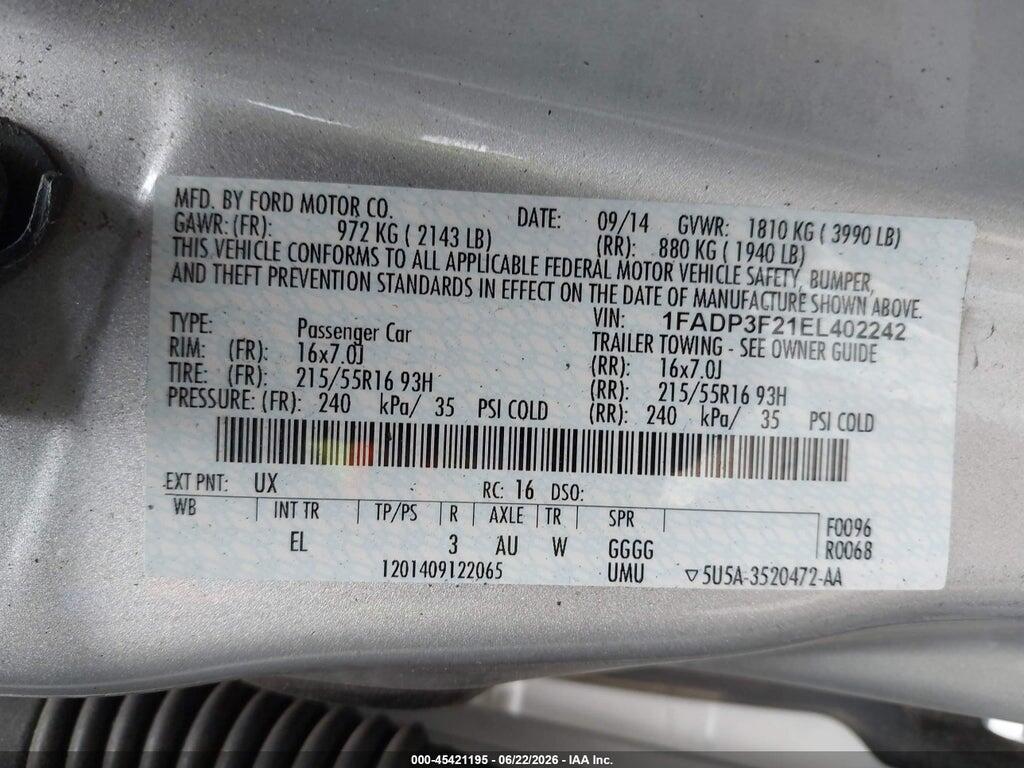 1FADP3F21EL402242 2014 FORD FOCUS photo no. 9