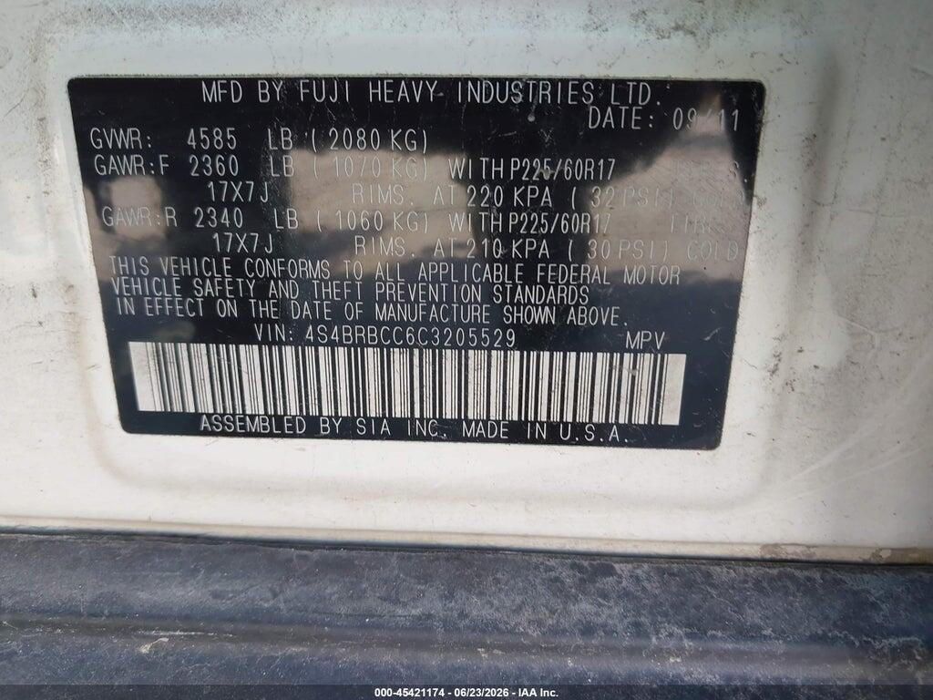 4S4BRBCC6C3205529 2012 SUBARU OUTBACK photo no. 9
