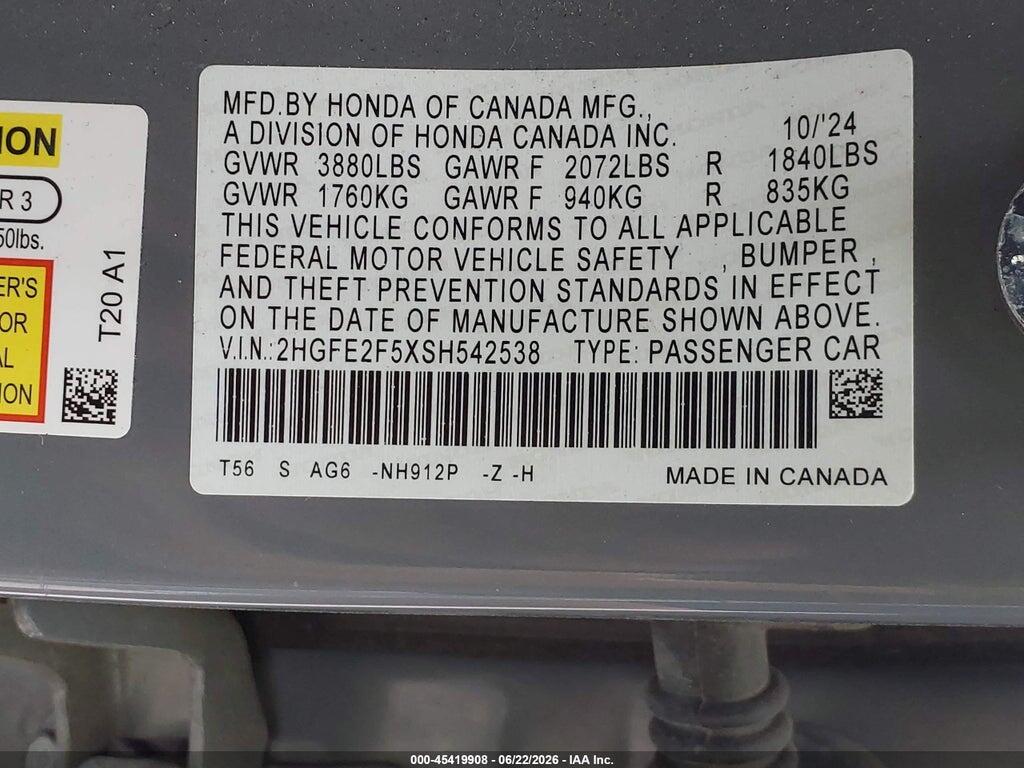 2HGFE2F5XSH542538 2025 HONDA CIVIC photo no. 9