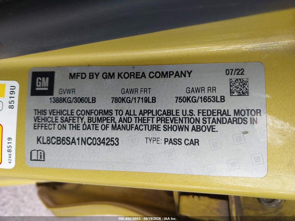 KL8CB6SA1NC034253 2022 CHEVROLET SPARK photo no. 9