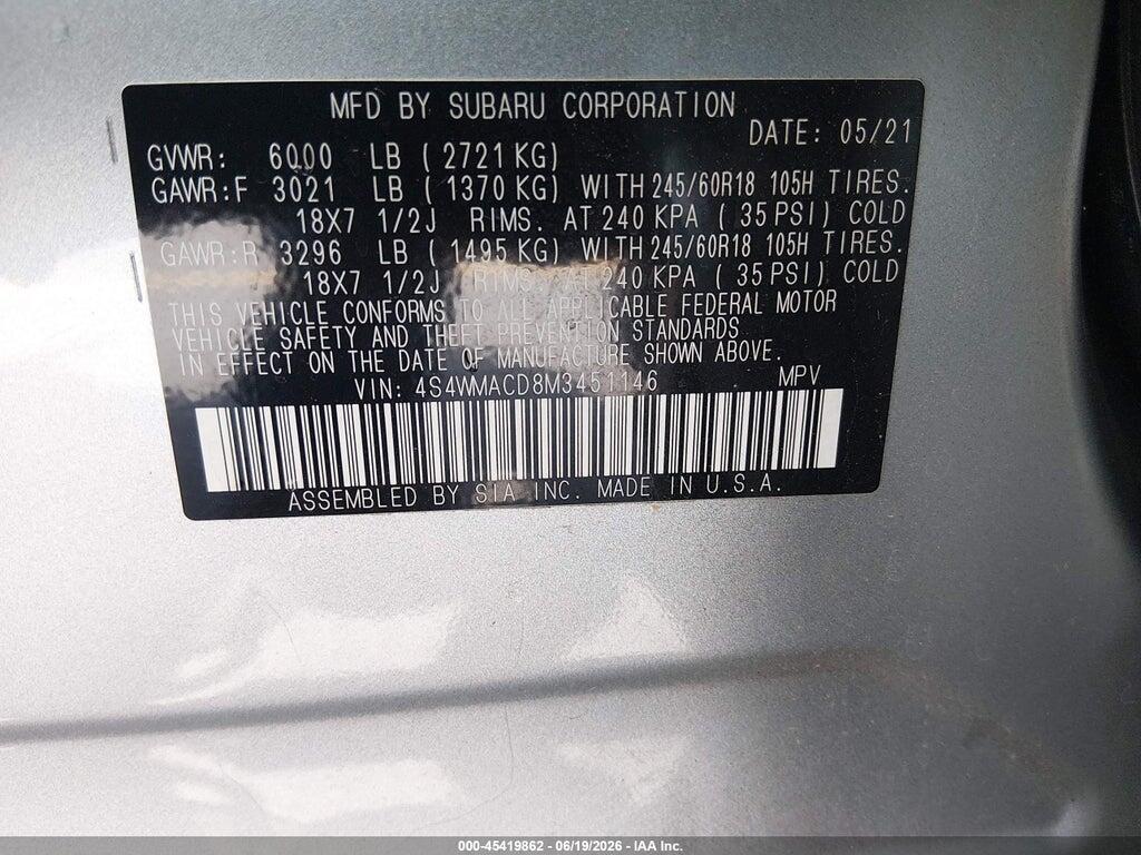 4S4WMACD8M3451146 2021 SUBARU ASCENT photo no. 9