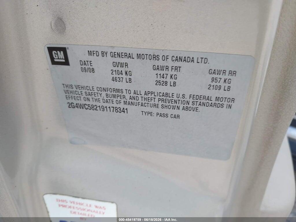 2G4WC582191178341 2009 BUICK LACROSSE photo no. 9