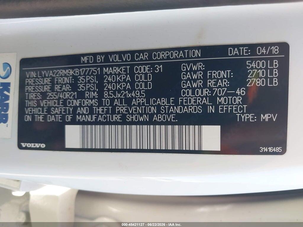 LYVA22RM9KB177751 2019 VOLVO XC60 photo no. 9