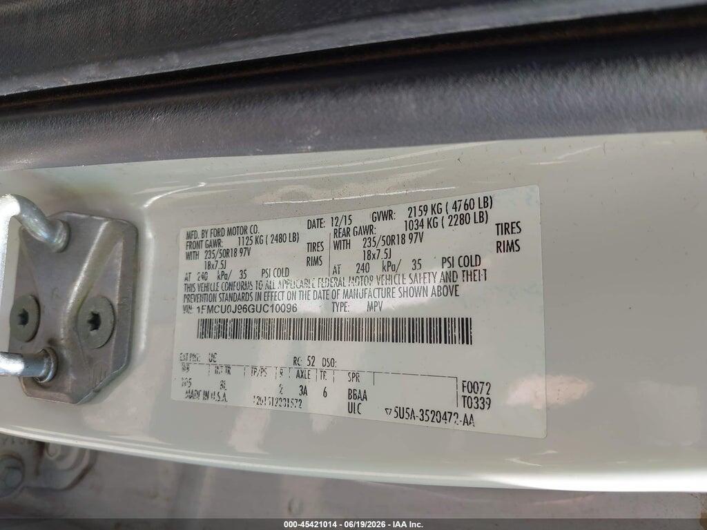 1FMCU0J96GUC10096 2016 FORD ESCAPE photo no. 9