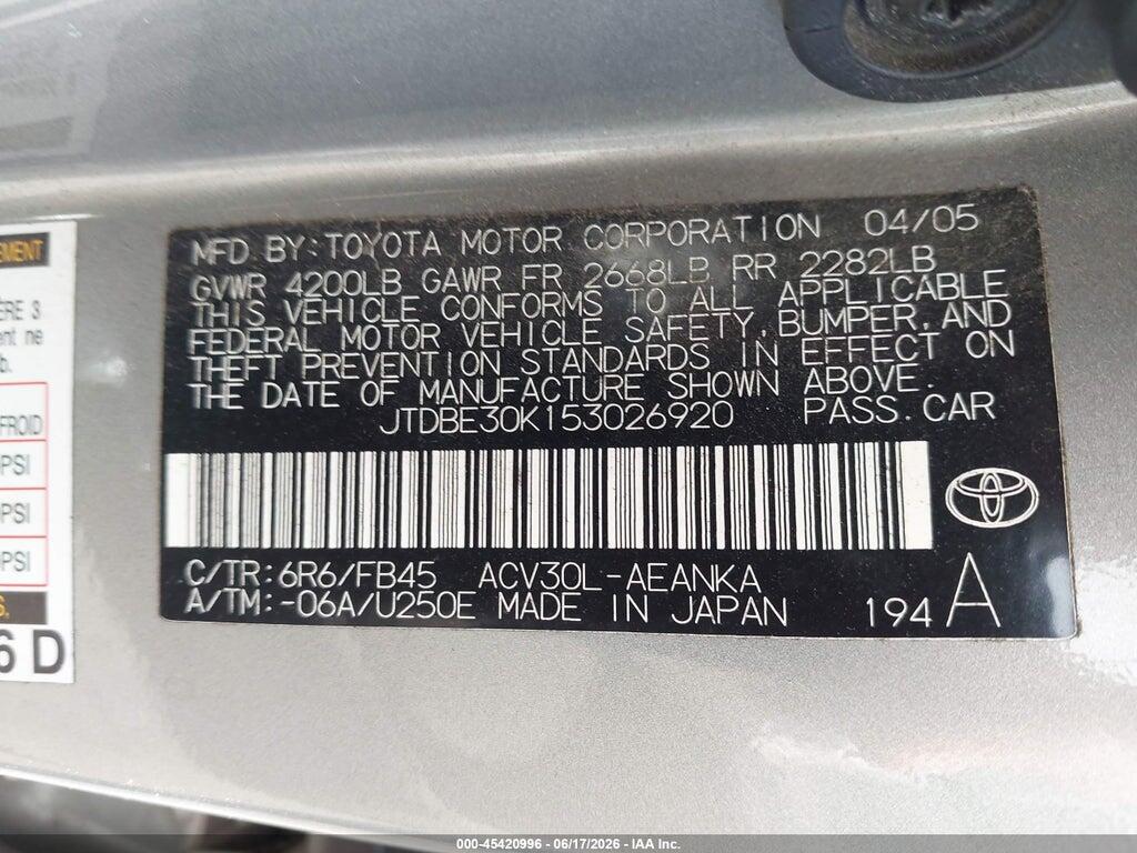 JTDBE30K153026920 2005 TOYOTA CAMRY photo no. 9