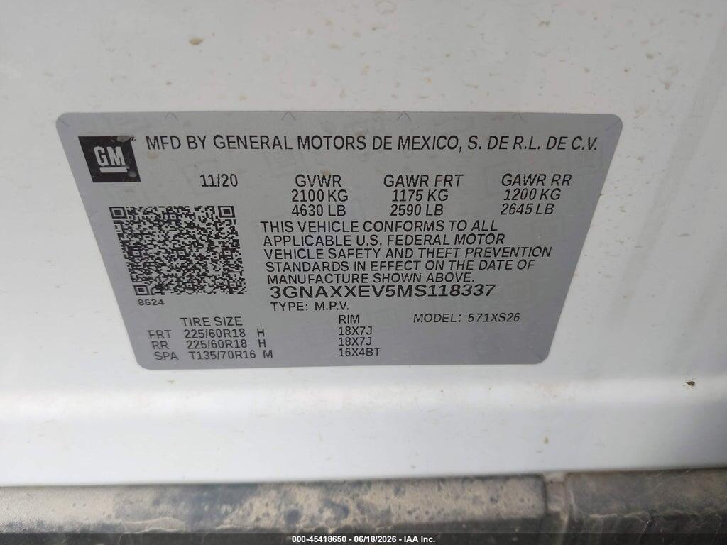 3GNAXXEV5MS118337 2021 CHEVROLET EQUINOX photo no. 9