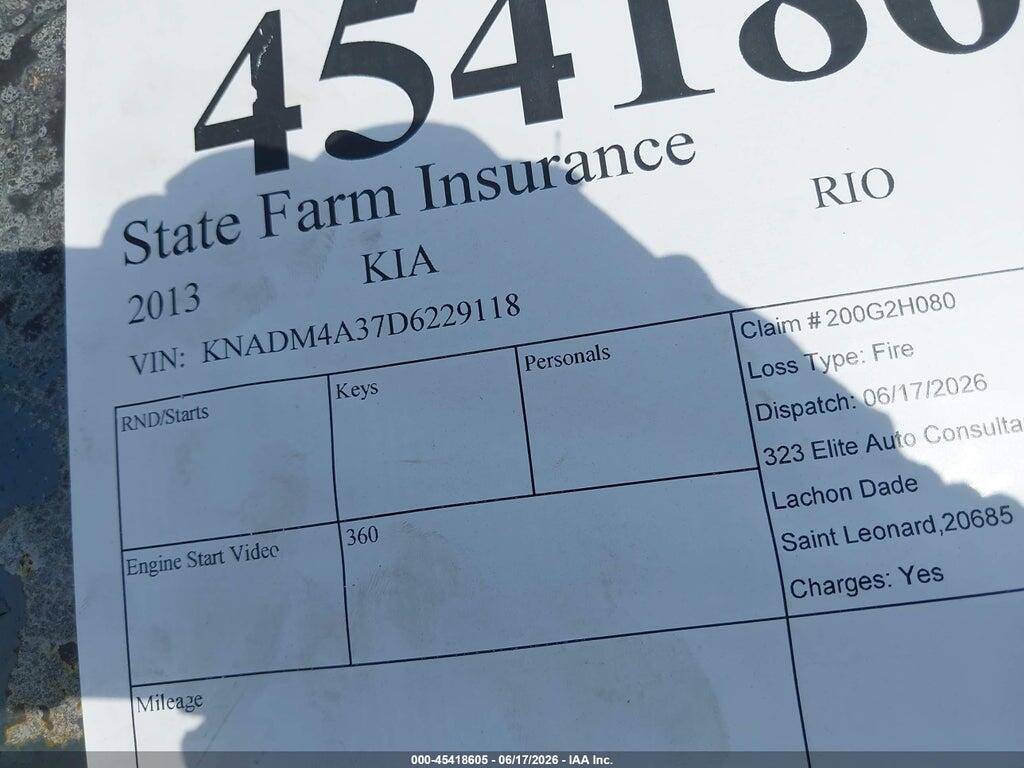 KNADM4A37D6229118 2013 KIA RIO photo no. 9