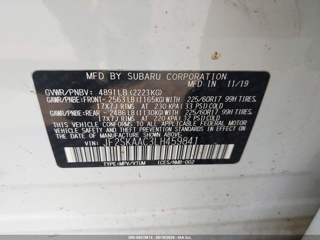 JF2SKAAC3LH459841 2020 SUBARU FORESTER photo no. 9