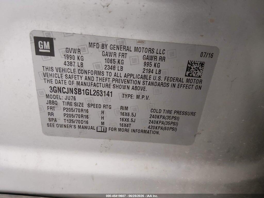 3GNCJNSB1GL263141 2016 CHEVROLET TRAX photo no. 9
