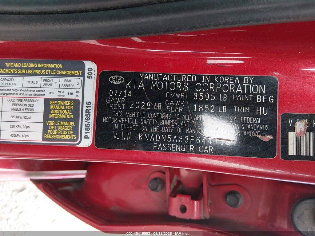 KNADN5A33F6441181 2015 KIA RIO photo no. 9