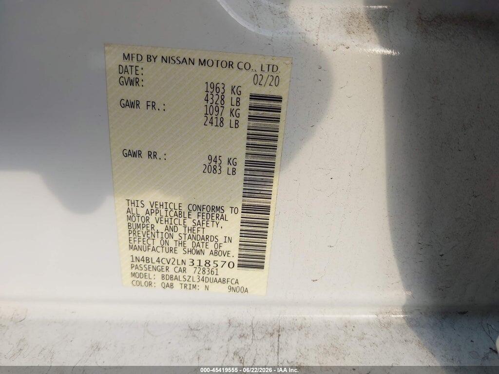 1N4BL4CV2LN318570 2020 NISSAN ALTIMA photo no. 9