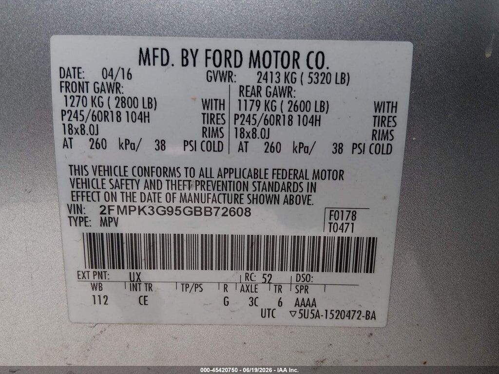 2FMPK3G95GBB72608 2016 FORD EDGE photo no. 9