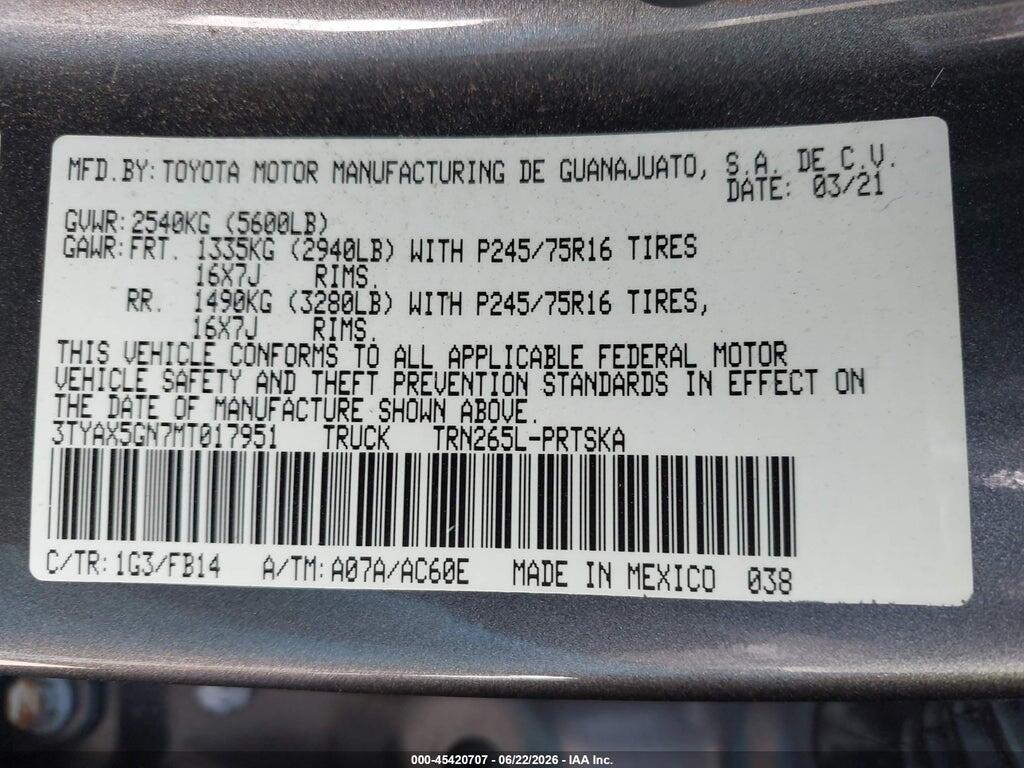 3TYAX5GN7MT017951 2021 TOYOTA TACOMA photo no. 9