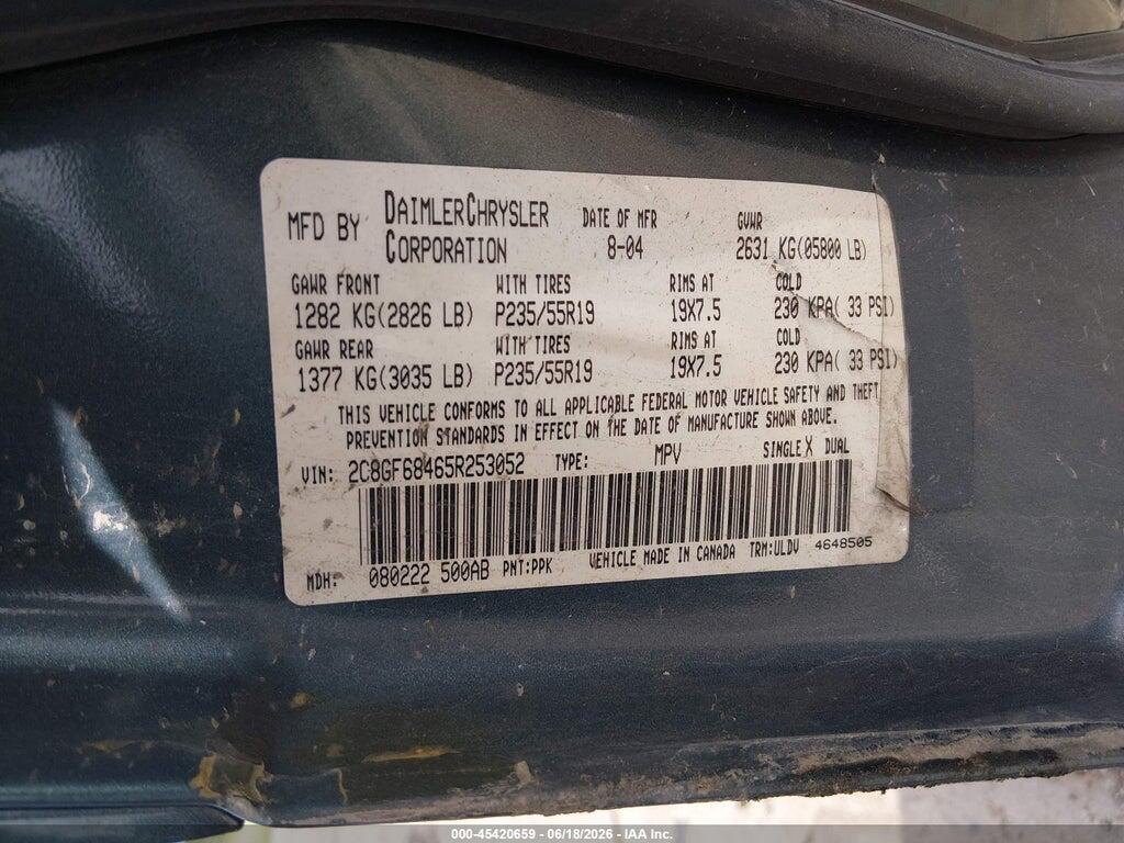 2C8GF68465R253052 2005 CHRYSLER PACIFICA photo no. 9