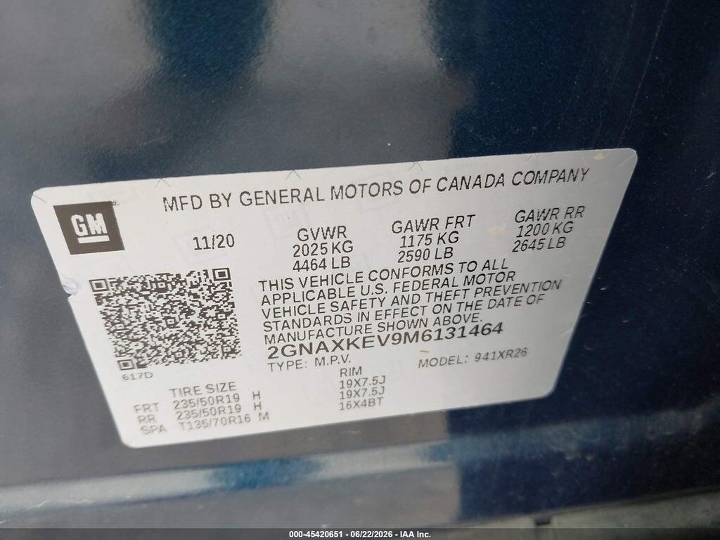 2GNAXKEV9M6131464 2021 CHEVROLET EQUINOX photo no. 9