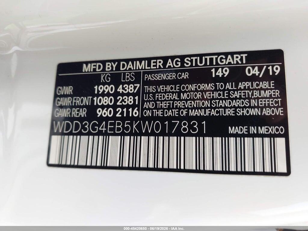 WDD3G4EB5KW017831 2019 MERCEDES-BENZ A 220 photo no. 9