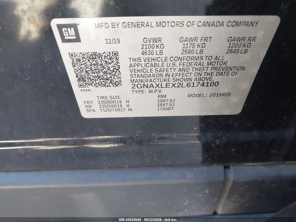 2GNAXLEX2L6174100 2020 CHEVROLET EQUINOX photo no. 9