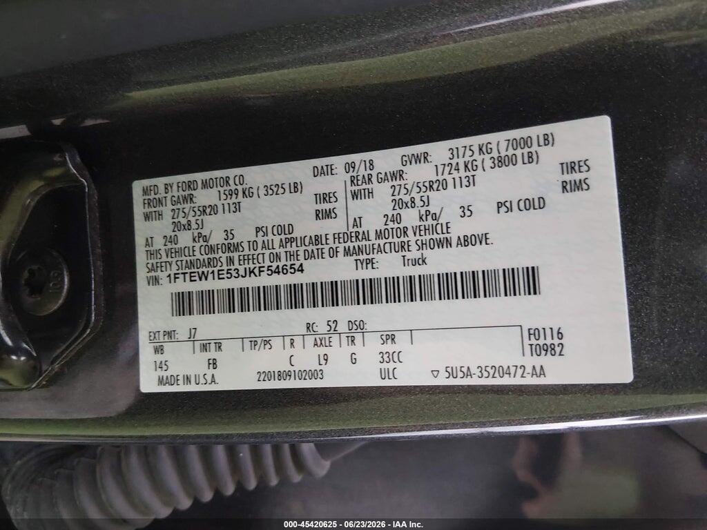 1FTEW1E53JKF54654 2018 FORD F-150 photo no. 9