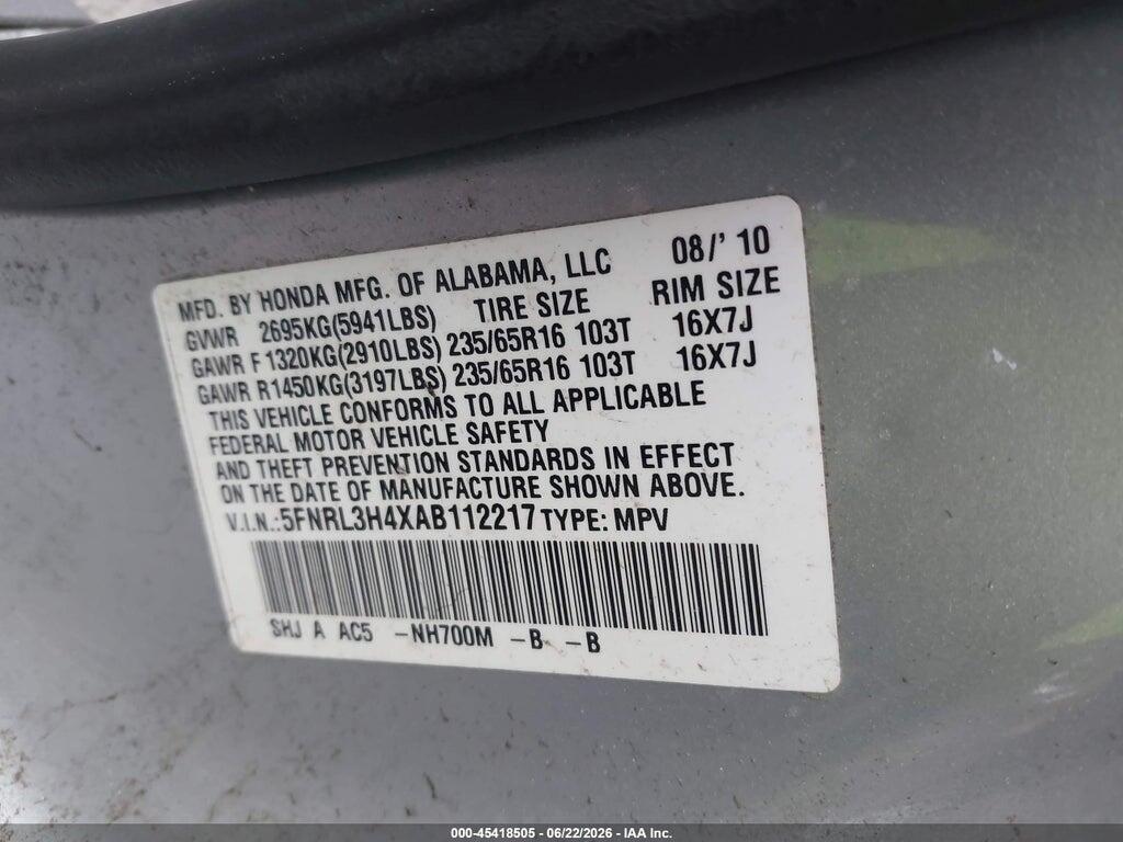 5FNRL3H4XAB112217 2010 HONDA ODYSSEY photo no. 9