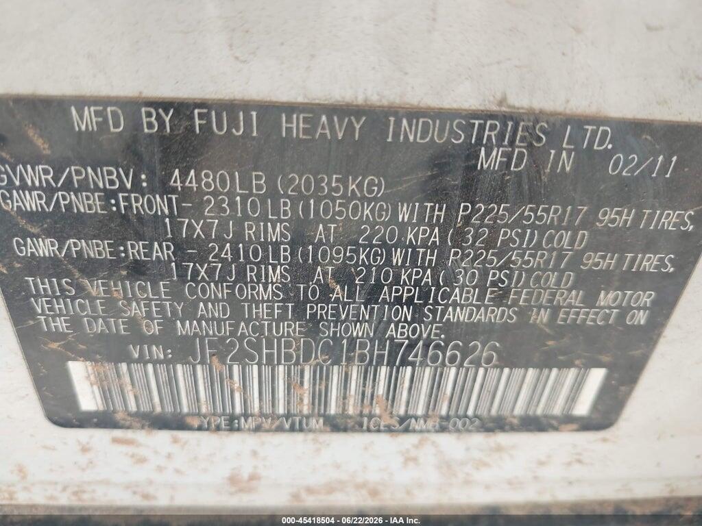 JF2SHBDC1BH746626 2011 SUBARU FORESTER photo no. 9