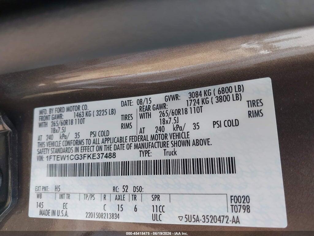 1FTEW1CG3FKE37488 2015 FORD F-150 photo no. 9