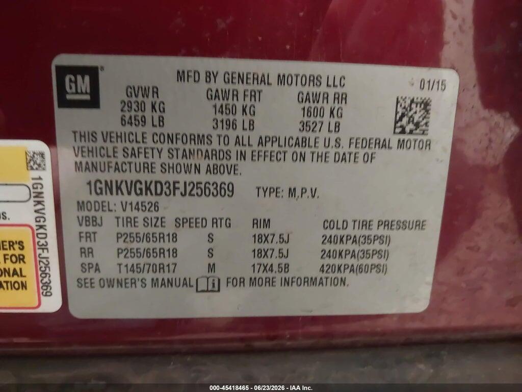 1GNKVGKD3FJ256369 2015 CHEVROLET TRAVERSE photo no. 9