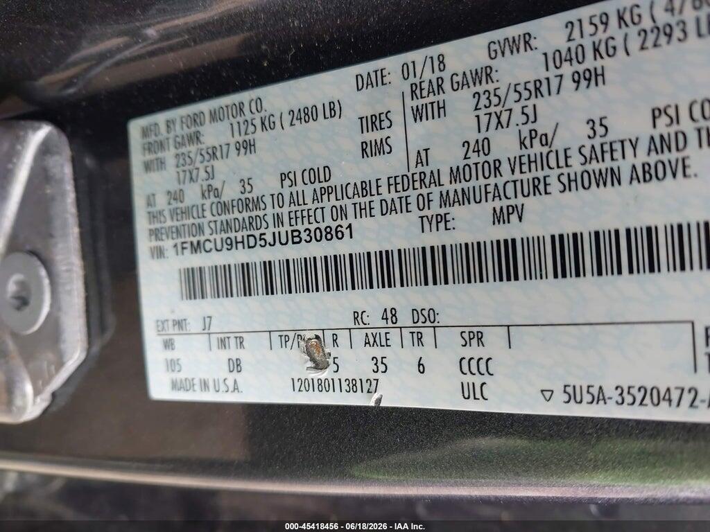 1FMCU9HD5JUB30861 2018 FORD ESCAPE photo no. 9