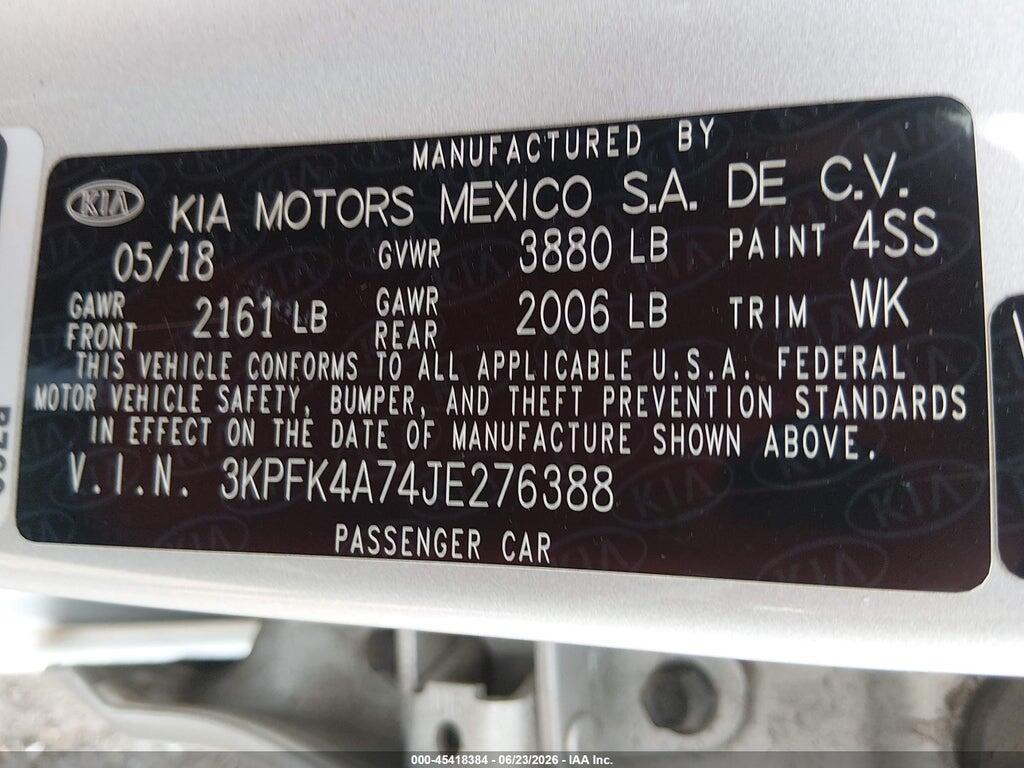 3KPFK4A74JE276388 2018 KIA FORTE photo no. 9
