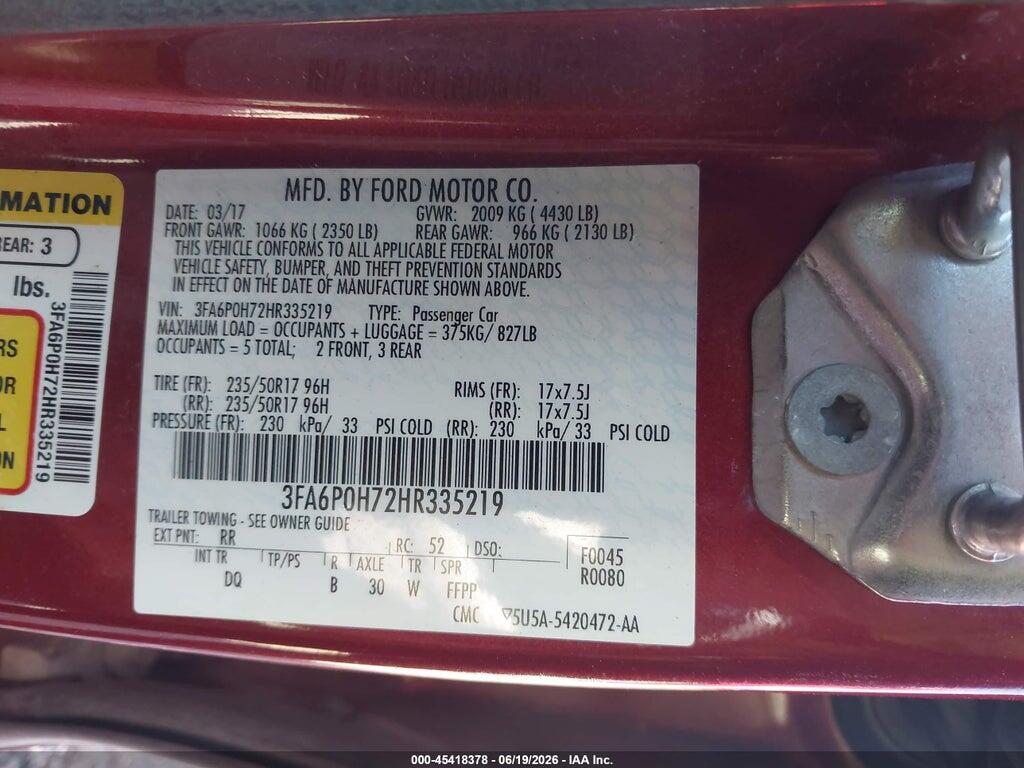3FA6P0H72HR335219 2017 FORD FUSION photo no. 9