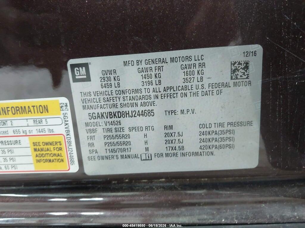 5GAKVBKD8HJ244685 2017 BUICK ENCLAVE photo no. 9
