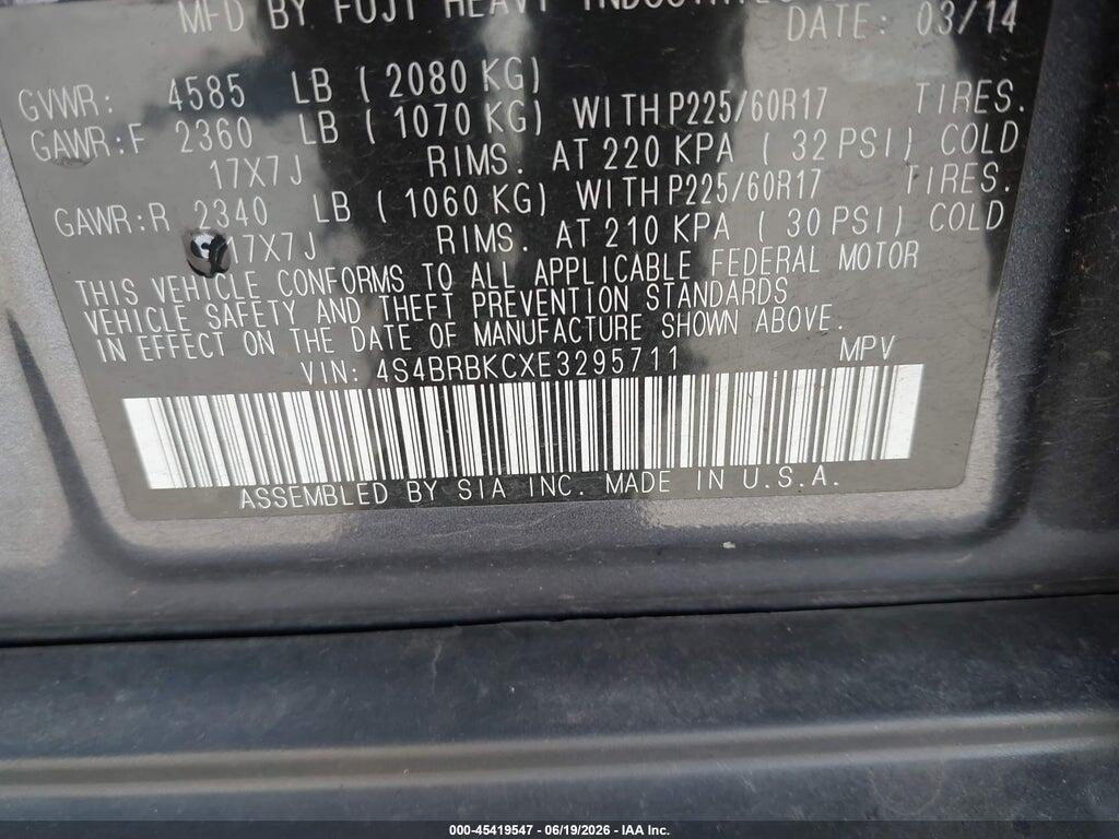 4S4BRBKCXE3295711 2014 SUBARU OUTBACK photo no. 9